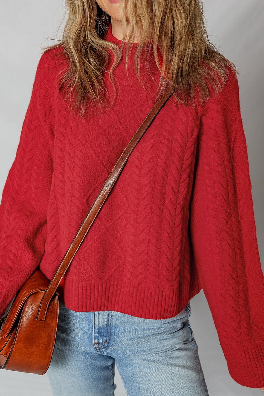 Fiery Red Cable Knit Baggy Sweater Sweaters 0e552ce59c097c77