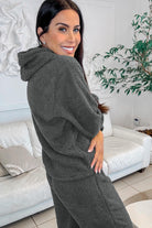 Medium Grey Fuzzy Drawstring Hoodie Lounge Pants 2pcs Set Two Piece Pants Sets 0e656174f4401c92