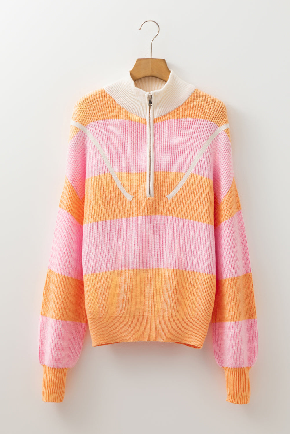 Orange Stripe Half Zip Collar Loose Sweater Sweaters 0e82033a2bbd2aed