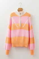 Orange Stripe Half Zip Collar Loose Sweater Sweaters 0e82033a2bbd2aed