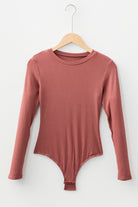 Mineral Red Ribbed Long Sleeve Crew Neck Solid Color Bodysuit Bodysuit 0e9c829fd5f7418b