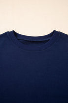 Sky Blue Varsity Stripe Detail Drop Shoulder Pullover Mini Skort Set Two Piece Shorts Sets 0edb5096229905d8