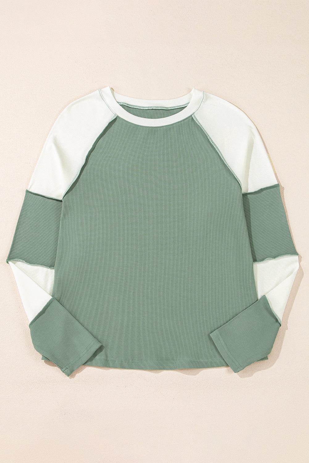 Mint Green Ribbed Colorblock Patchwork Raglan Long Sleeve Top Long Sleeve Tops 0ee8212f8ad3b9f0
