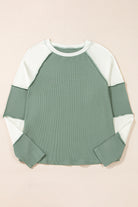 Mint Green Ribbed Colorblock Patchwork Raglan Long Sleeve Top Long Sleeve Tops 0ee8212f8ad3b9f0
