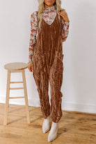Chicory Coffee Velvet Adjustable Straps Patched Pocket Sleeveless Jumpsuit Jumpsuits 0ef4e49f17a03936