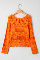 Carrot Solid Color Crochet Scallop Edge Sweater Sweaters 0f077202f74add57