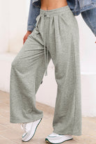 Burgundy Tied Elastic High Waist Pleated Detail Solid Sweatpants Pants & Culotte 0f284a435bb56f9a