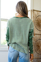 Khaki Stripe Patchwork Knit Drop Shoulder Top Long Sleeve Tops 0f4c11554c18bfe3