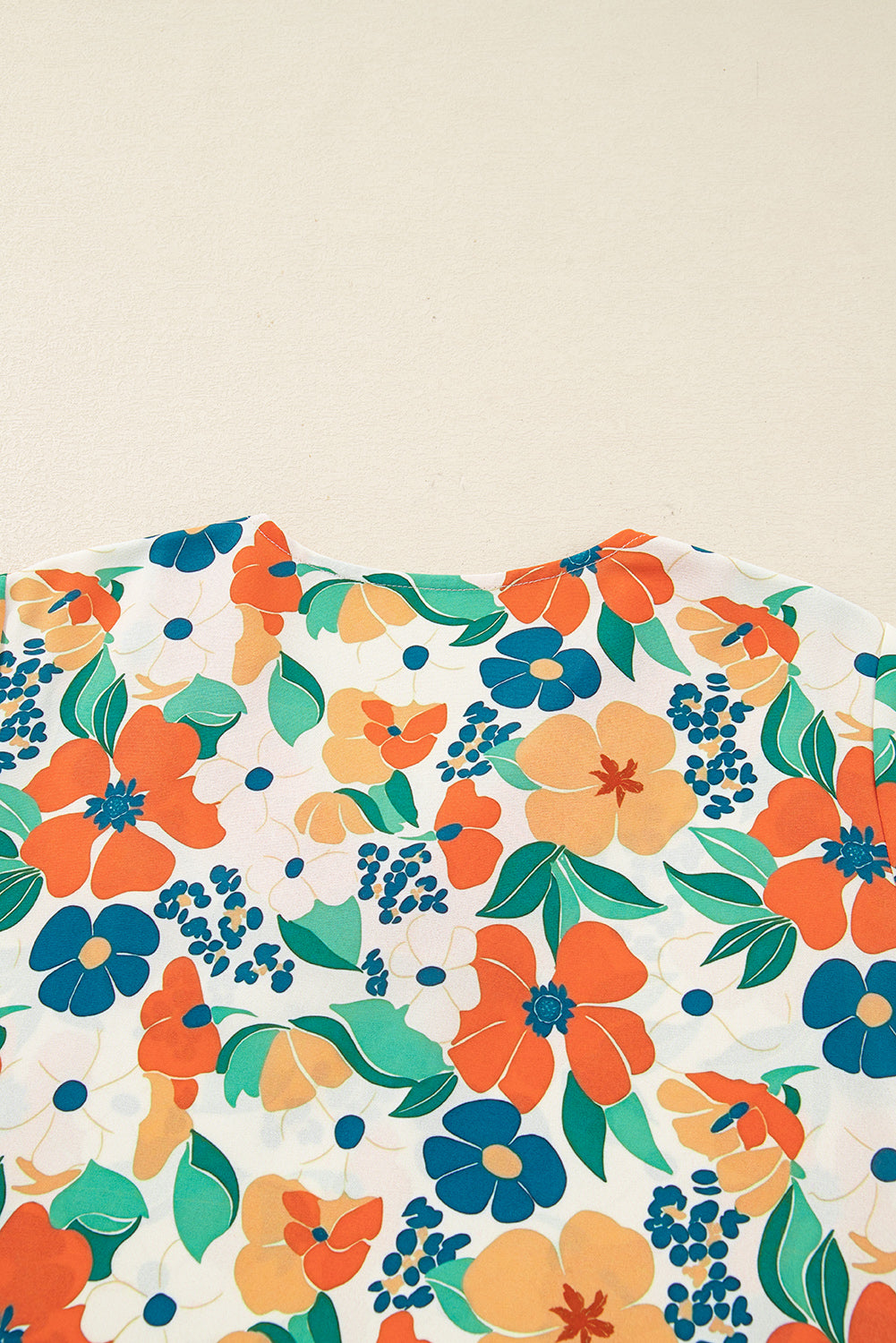 Orange Frilled V Neck Floral Print Bracelet Sleeve Blouse Blouses 0f7f2ad7729795d8