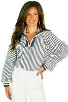 Dark Grey Stripe Pop Of Color Neckline Blouse Blouses 0f88ce3a023f9724