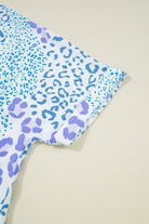 Sky Blue Leopard Print V Neck Short Sleeve Plus Size Top Plus Size Tops 0fbca7edf496f967