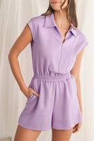 Orchid Bouquet Solid Color Cap Sleeve Zipper Romper Rompers 0feb723e8eb9e252