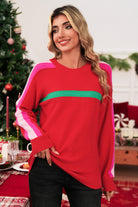 Fiery Red Colorblock Striped Long Sleeve Knit Sweater Sweaters 0fecb45b7a56addf