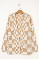 Orchid Petal Colorblock Checked Open Front Knitted Cardigan Cardigans 1002132674d89fc9