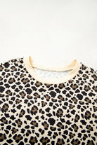 Brown Leopard Print Contrast Trim Two Piece Shorts Set Two Piece Shorts Sets 1004f2fd75392dbc
