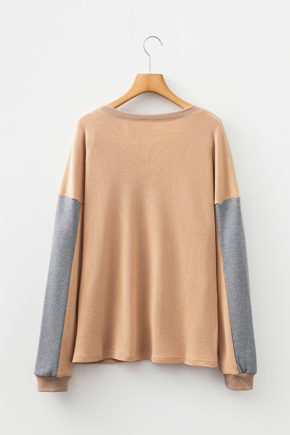 Buckskin Colorblock Thermal Waffle Knit Drop Shoulder Henley Top Long Sleeve Tops 102aac64521f3050