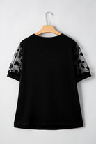 Black Plus Size Floral Mesh Patchwork Loose V Neck T Shirt Plus Size Tops 1061d36c473eb842