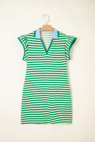 Dark Blue Striped Ruffle Short Sleeve Pop of Color Neckline Dress Short Dresses 10798c5e26debfde