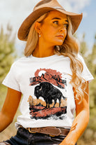 White Western Buffalo On Plains Heat Transfer Printing Graphic Crew Neck Tee Graphic Tees 108e7f4aba11662b
