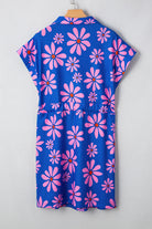 Purple Pop of Color Quarter Zip Collar Drawstring Waist Floral Mini Dress Short Dresses 109022c001b5bf7f