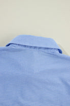 Black Stripe Roll-tab Sleeve Pocketed Tunic Shirt Shacket Long Sleeve Tops 10a7c13da6b1d62f