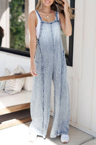 Blue Light Wash Frayed Exposed Seam Wide Leg Denim Overalls Jumpsuits 10ac9f191f9acb0a