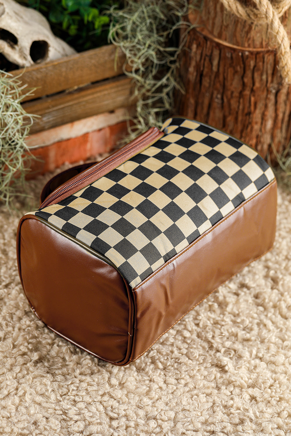 Checkered Zipper Large Cosmetic Bag with Handle Bags 10e05d4ca0e5e143