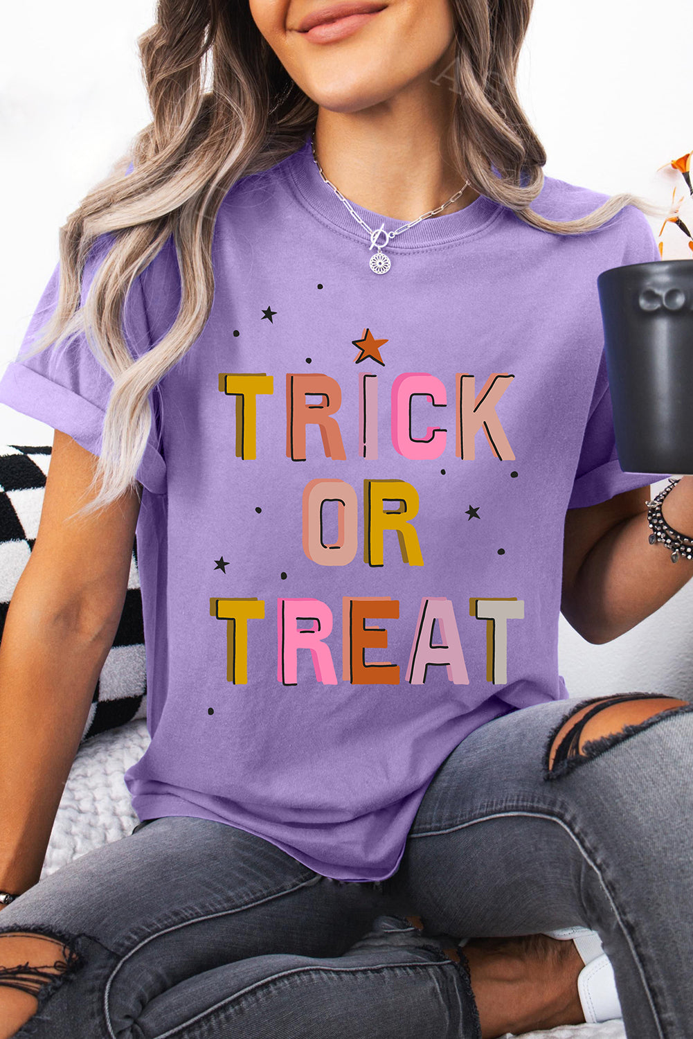 Wisteria TRICK OR TREAT Halloween Heat Transfer Printing Graphic T Shirt Graphic Tees 110334f5183722d3