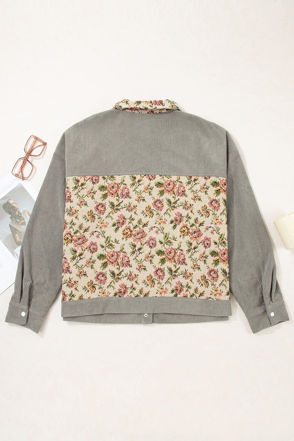 Medium Grey Corduroy Floral Patchwork Vintage Jacket Jackets 1107de55502d7ef8