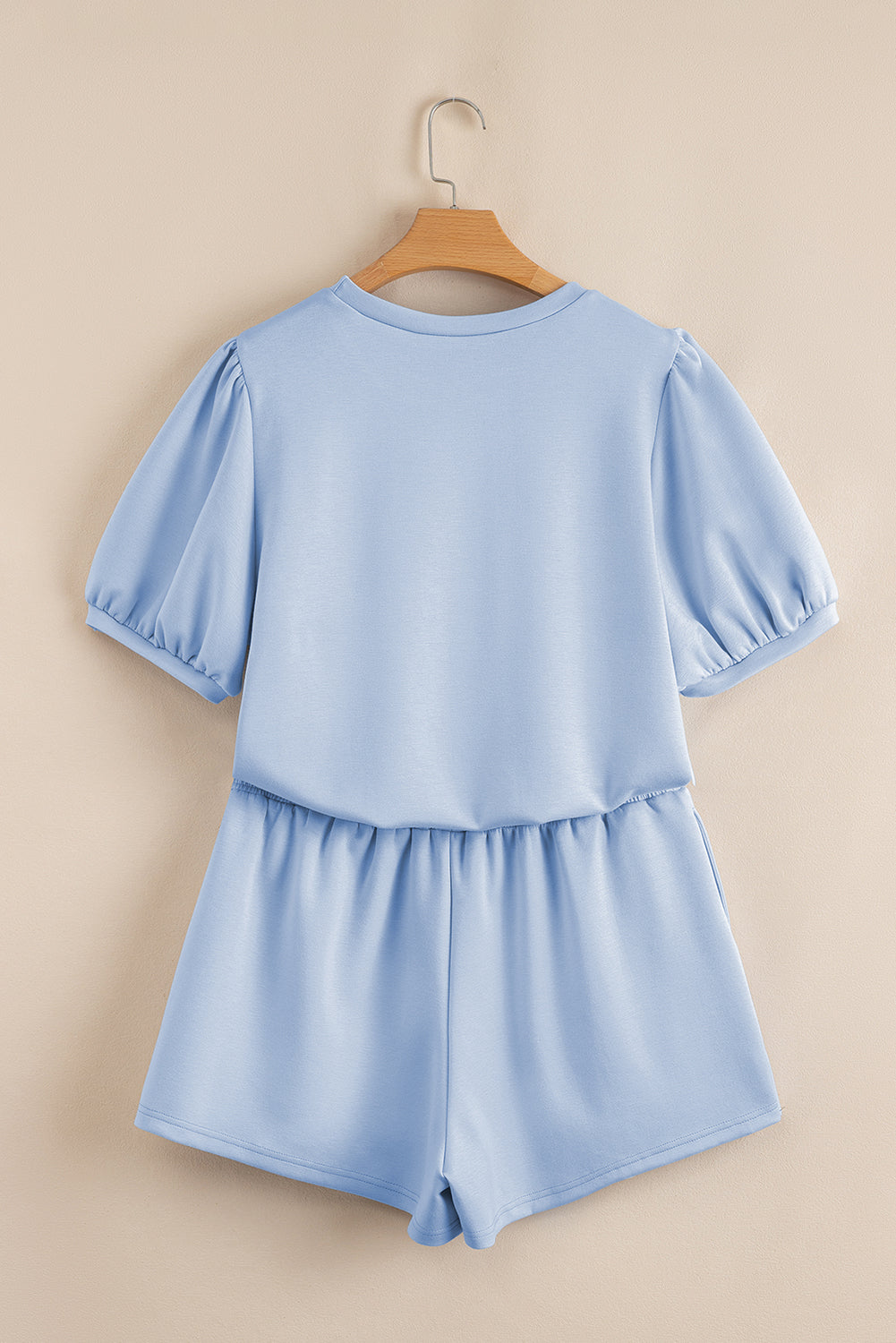 Beau Blue Puff Sleeve Pearl Embellished Scallop Hem 2-Piece Shorts Set Two Piece Shorts Sets 111bba227cbfc0e3