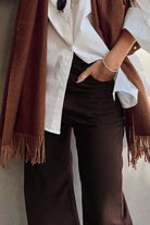 Coffee Solid Color Loose Straight High Waist Jeans Jeans 11578f0409d0c4da