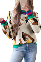 Apricot Contrast Ribbed Stripes Animal Pattern Knit Sweater Sweaters 11868e0959286a3b