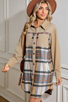 Khaki Plaid Patchwork Long Sleeve Jacket Jackets 11afafaa5f2f3d8e