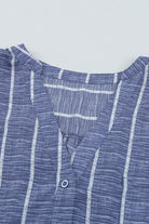 Blue Striped Print V Neck Half Buttons Loose Blouse Blouses & Shirts 11bc928da6b4512a