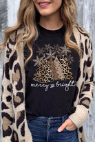 White Leopard Christmas Tree Casual Crew Neck Graphic Tee Graphic Tees 11c73753d5254c51