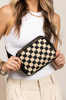 Black Faux Leather Checkered Patchwork Crossbody Bag Crossbody Bags 11d4ae7a840fc5b8