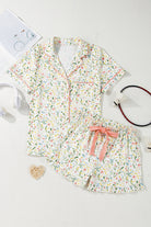 Beige Bow and Cherry Print Ruffle Hem Shorts Pajama Set Two Piece Shorts Sets 11f90103208b80e3