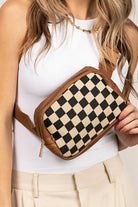 Black Faux Leather Checkered Patchwork Crossbody Bag Crossbody Bags 12024f1dccfdfc62