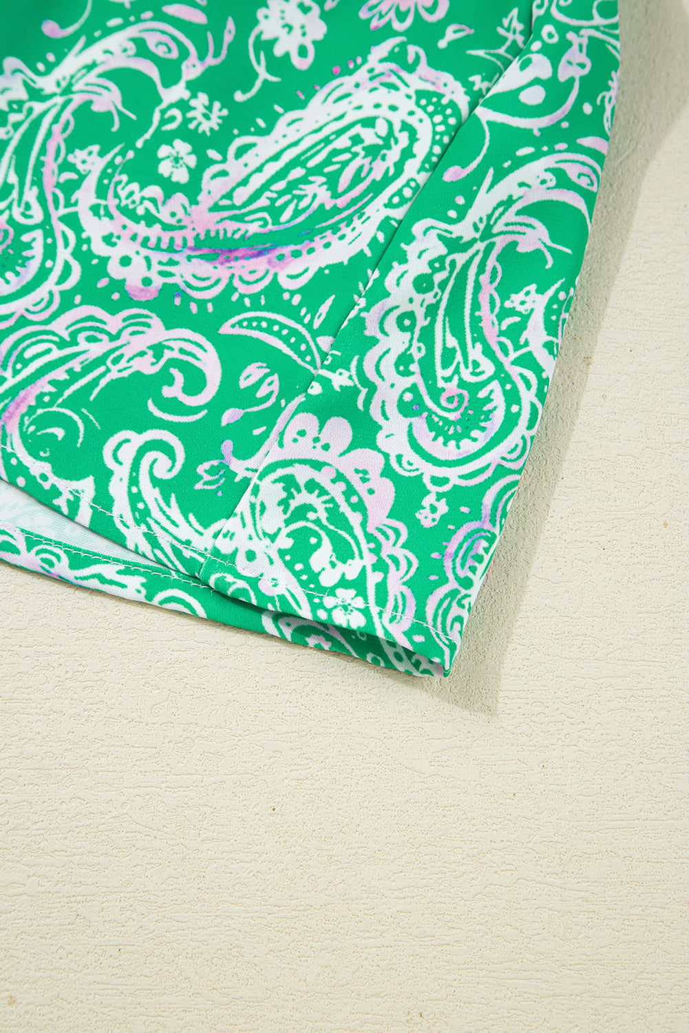 Green Paisley Print Long Sleeve Button Front Tied Waist Mini Dress Short Dresses 12031a737bc35a40