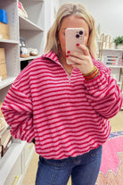 Pink Stripe Quarter Zip Fleece Oversize Sweatshirt Sweatshirts & Hoodies 120d9d129d5bb62d