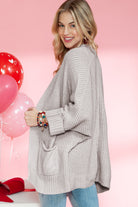 Gray Batwing Sleeve Pocket Oversized Cable Knit Cardigan Cardigans 1227f7fbe7f533ff