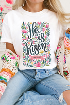 White He is Risen Floral Heat Transfer Printing Graphic T Shirt Graphic Tees 122febc70b40bc1a