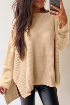 Apricot Plain Side Slits Oversized Sweater Sweaters 12853adf67d6b100