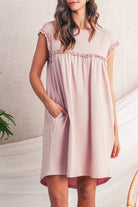 Mint Green Frilled Trim Crewneck Loose Fit Mini Dress Short Dresses 131f3e1ae0d01c68