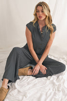 Black White Striped Button Sleeveless Jumpsuit Jumpsuits 135817289bef5958