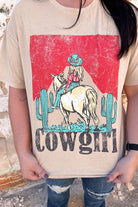 Khaki Cowgirl Slogan Print Rodeo Graphic Tee Graphic Tees 1386554de8e3769e