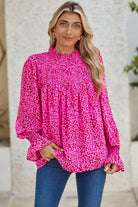 Rose Leopard Shirred Puff Sleeve Flowy Blouse Blouses 13d2e993a74f149d