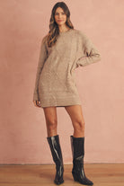 Mist Green Twist Cable Knit Drop Shoulder Loose Fit Sweater Dress Sweater Dresses 13f1b7a410b23d33