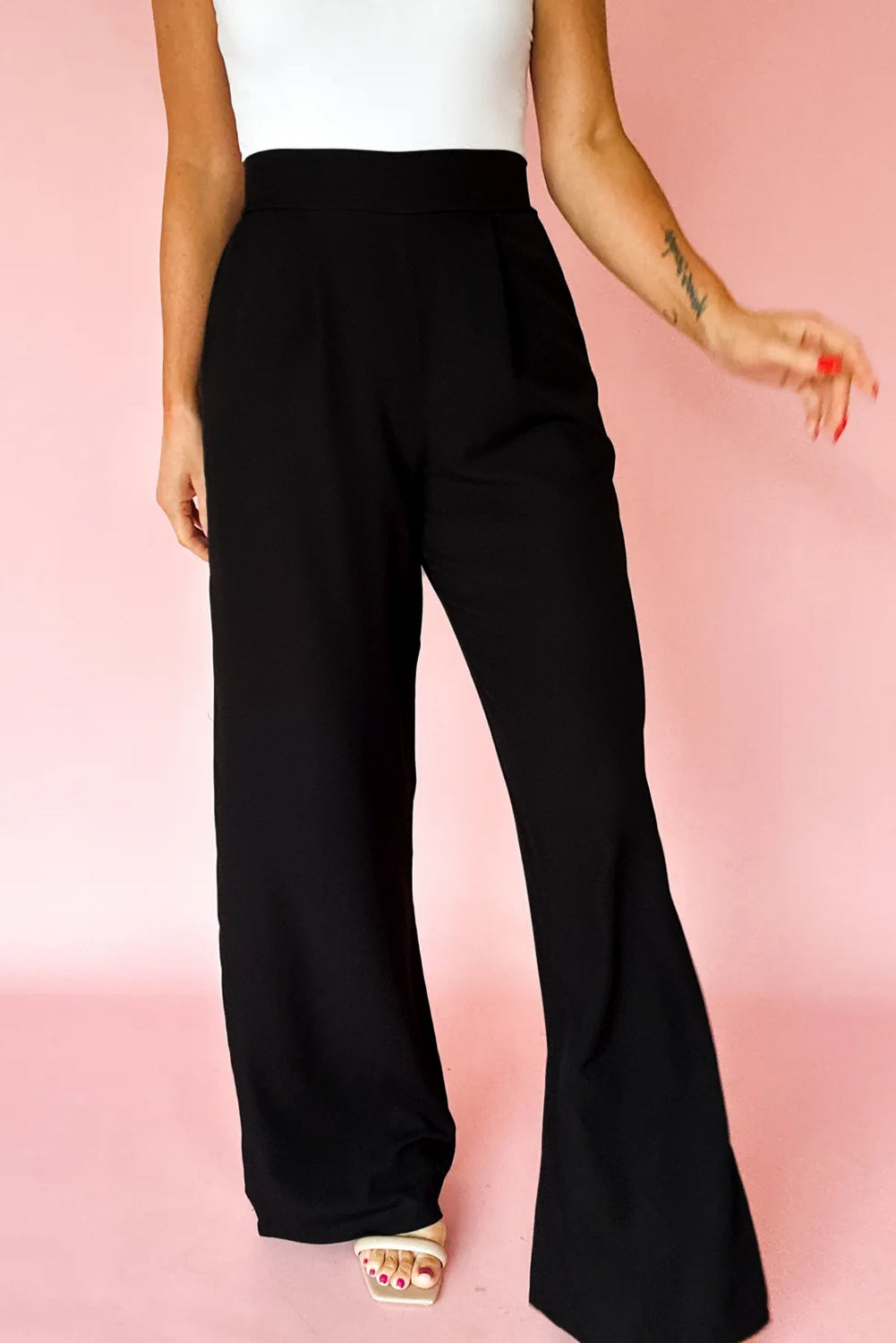 Black Pleated Detail Pull On Pants Pants 146b07573f68d451