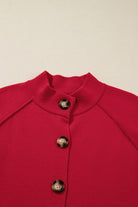 Fiery Red Solid Color Mock Collar Loose Jacket Jackets 14819aeb29c0fe1c